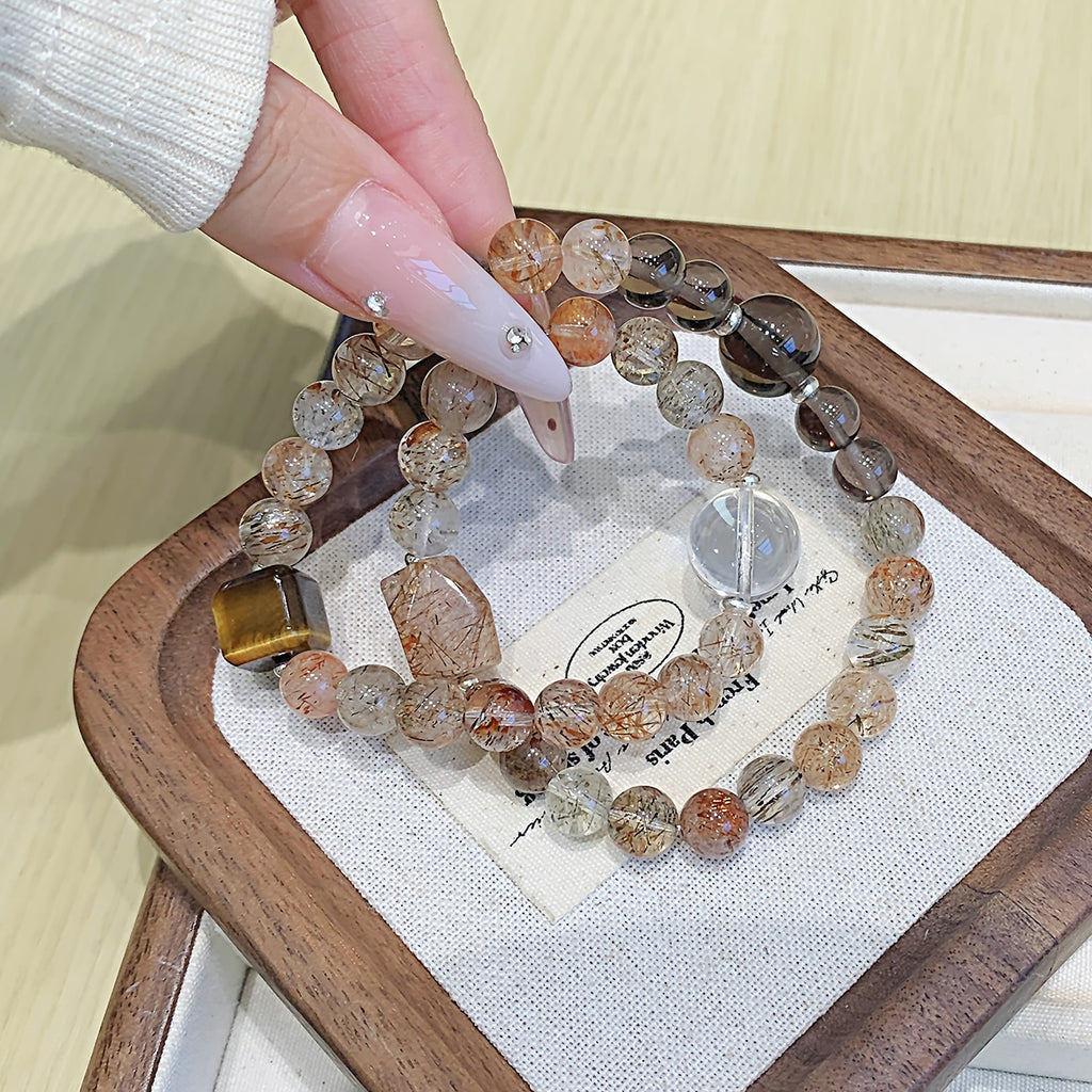 Natural Crystal Black Gold Super Bracelet Original Design Large Particle High-grade Natural Crystal Wholesale Crystal String Double Circle