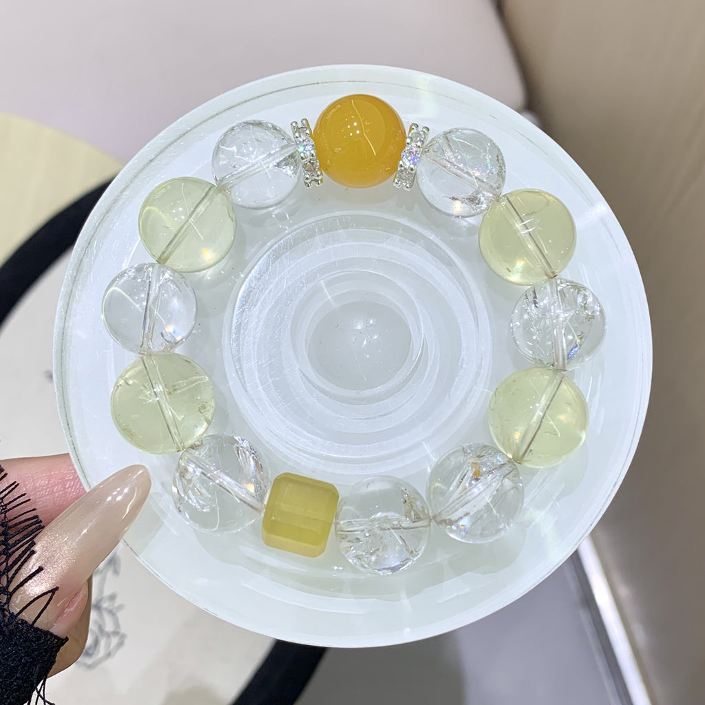 Gentle Pink Series DaZuobao Natural Lemon Quartz Bracelet Large White Phantom Crystal Women's Jewelry String