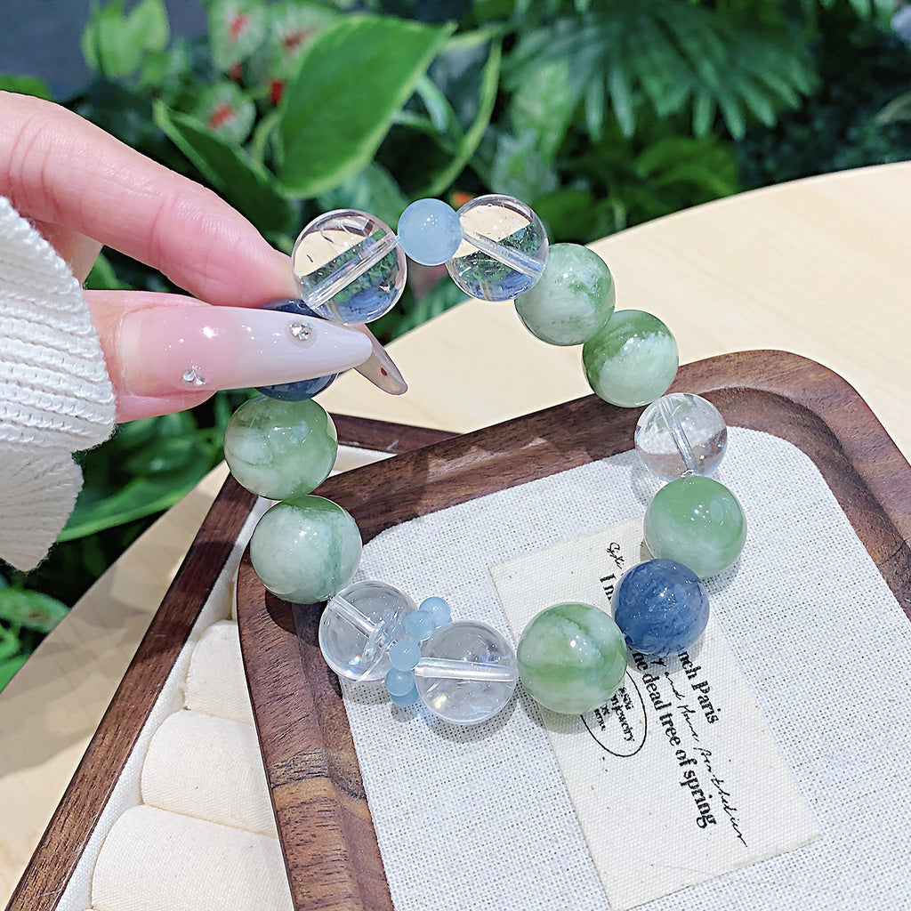 Natural Xiuyan Jade Green Grape Milk Cap Bracelet New Chinese Style Cool Feeling Bracelet for Women Single Loop Original Fashion Accessories Wholesale