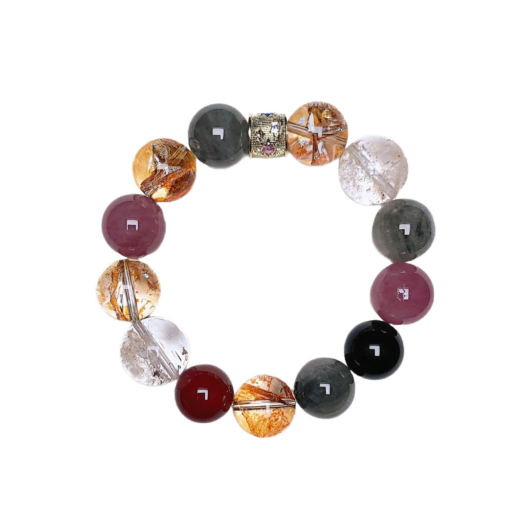Natural Original Five Elements Crystal Round Bead Bracelet Crystal Transparent Multi-Gemstone Crystal Bracelet Gold Foil Explosion Bracelet