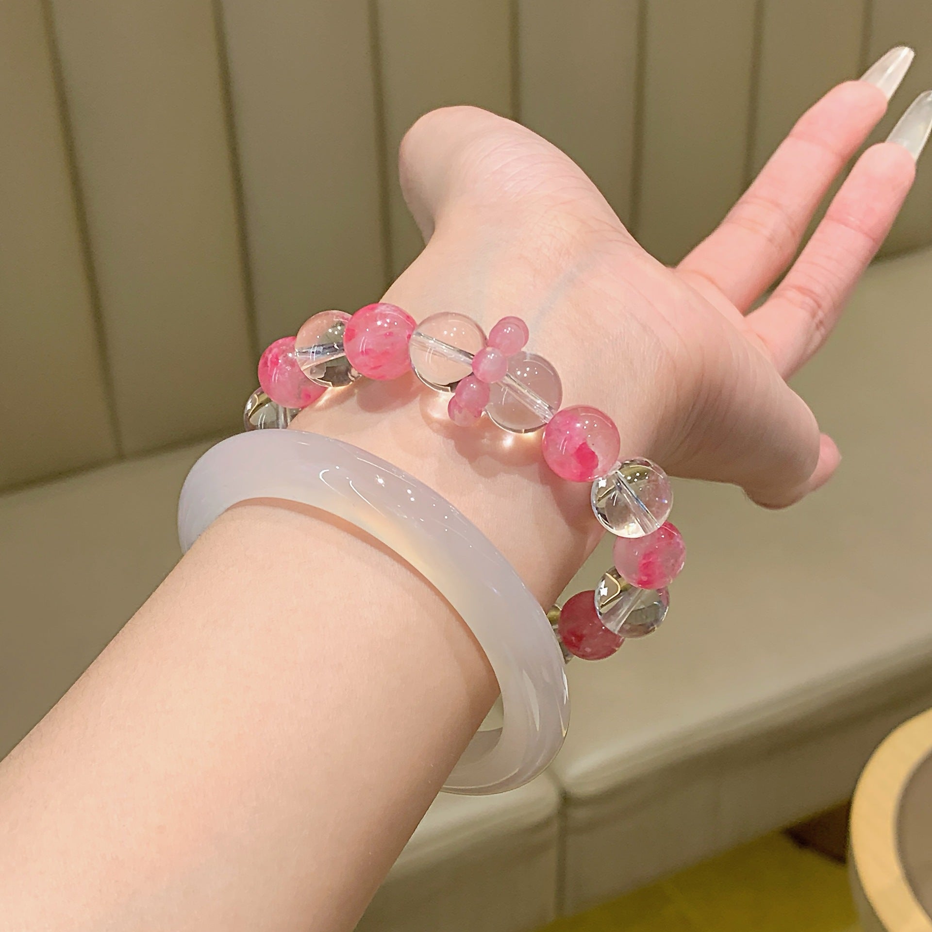 Minimalist Design Crystal Bracelet Light Luxury Versatile Fashion Best Friend Beaded Jewelry Sakura Rain Crystal Bracelet