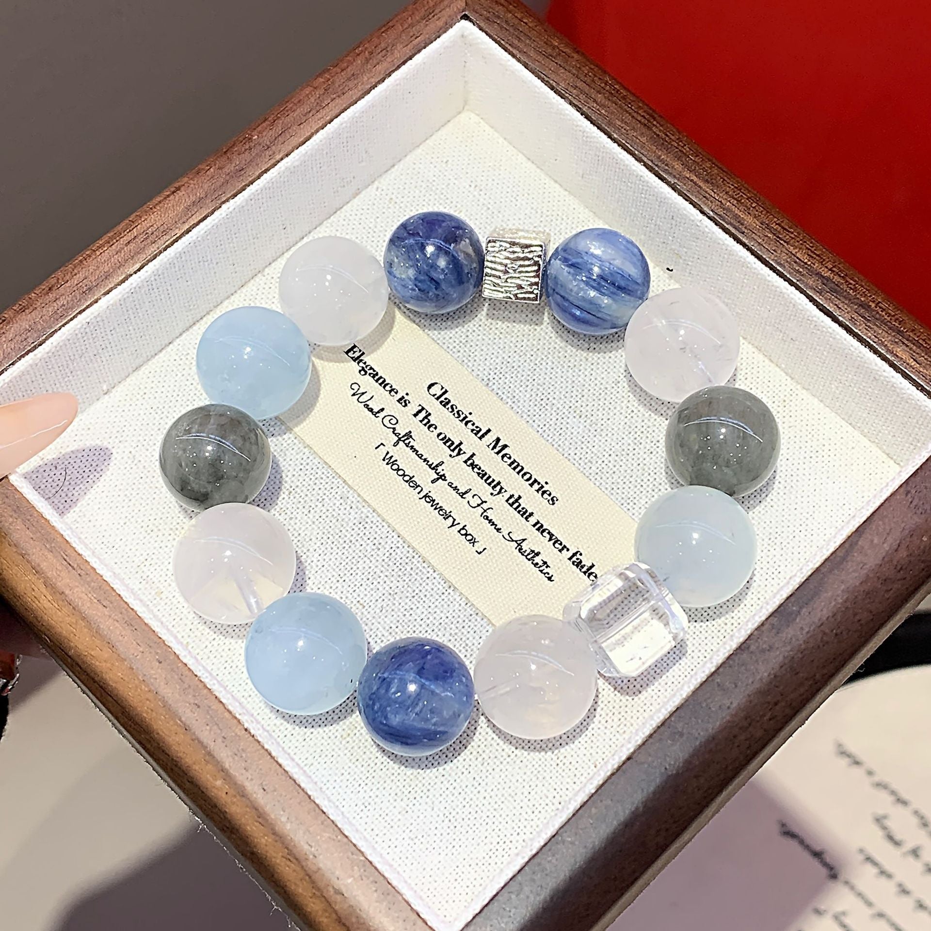 Natural Crystal Bracelet White Phantom with Gray Rabbit Fur Original Design Crystal Chain Aquamarine Crystal Bracelet