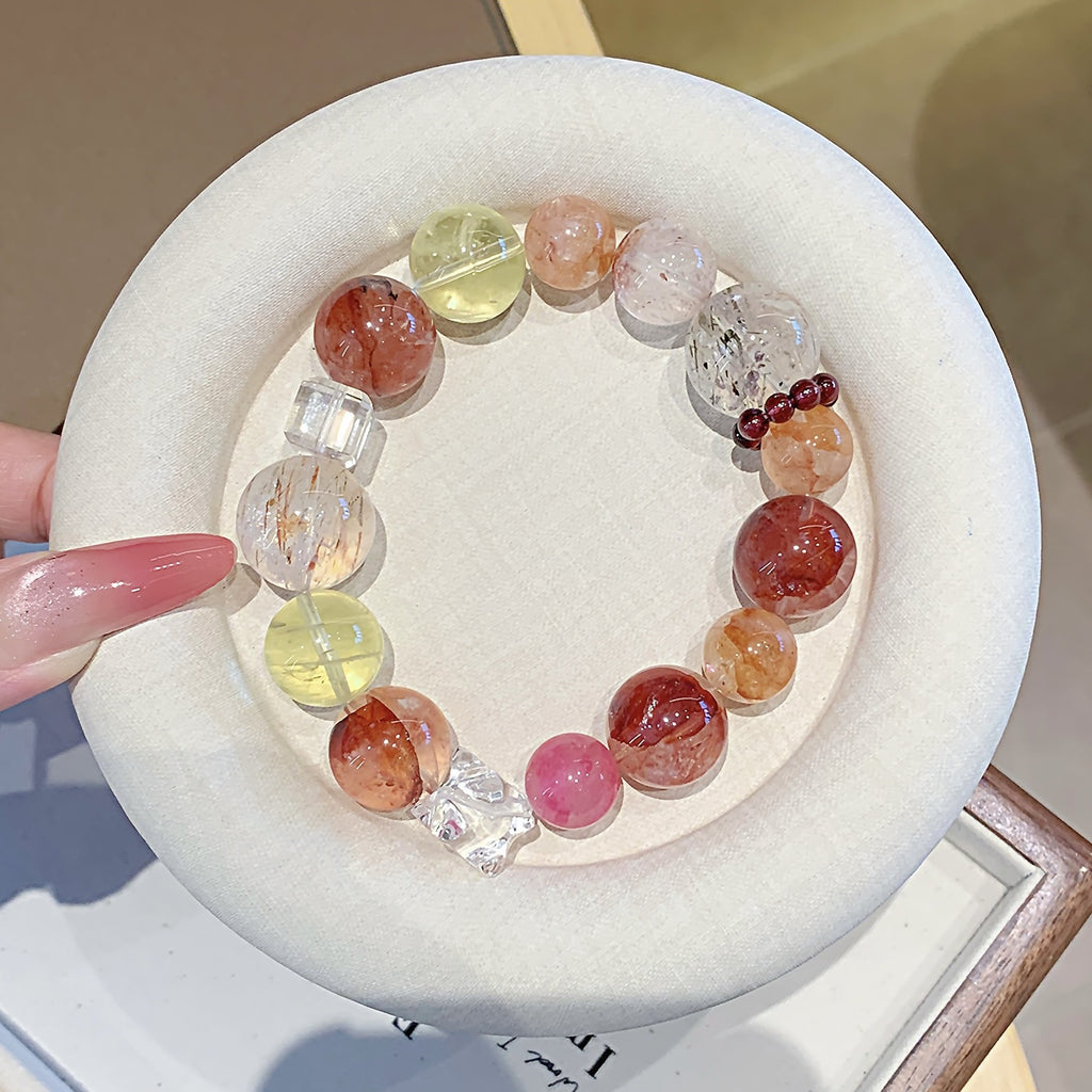 Natural Crystal Red Gum Flower Bracelet High-Quality Crystal Irregular Stone Lucky Bracelet for the Year of Birth Red Bracelet Jewelry