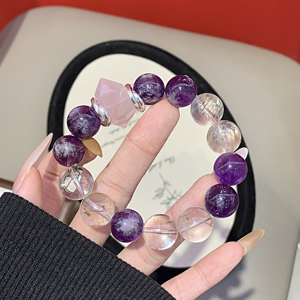 Nine Purple Fire Bracelet Natural Amethyst Bracelet Chinese Style Beaded Bracelet Xiaohongshu Live Streaming Style Black Gold Super Seven Bracelet