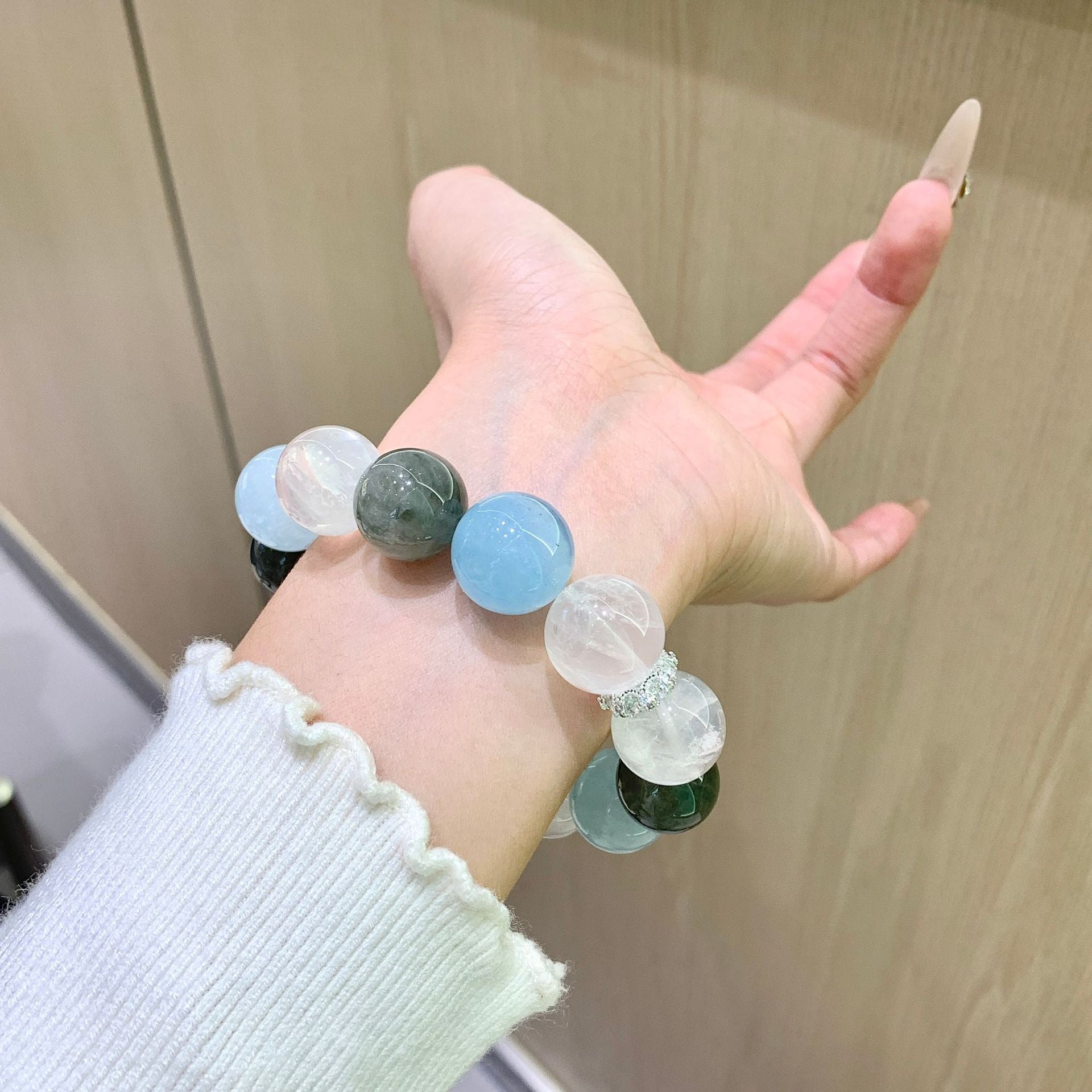 Sweet and Fresh Beaded Bracelet diy Handmade Beaded Niche Crystal Bracelet Natural Aquamarine Crystal Bracelet