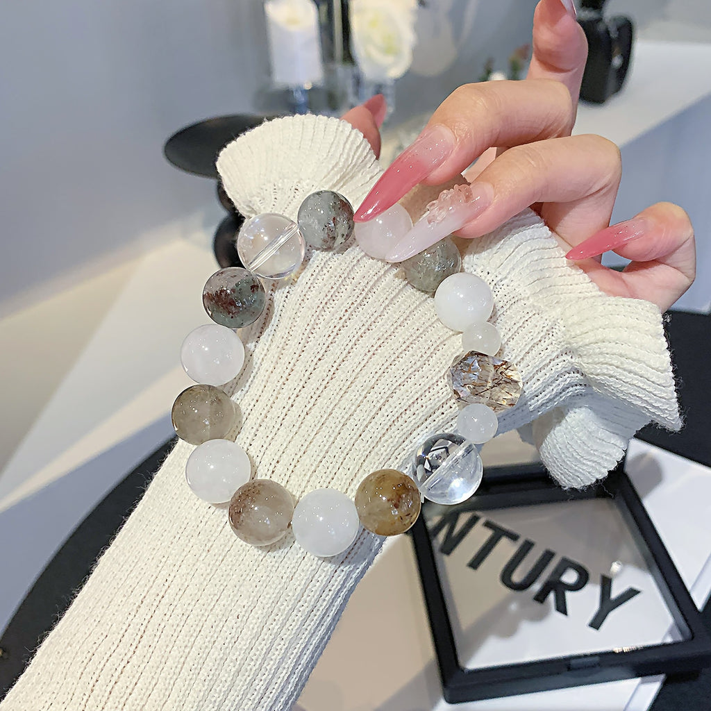 Natural White Phantom White Crystal Bracelet Milky White Crystal Ghost Obsidian Bracelet Luxury High-End Feel Bracelet