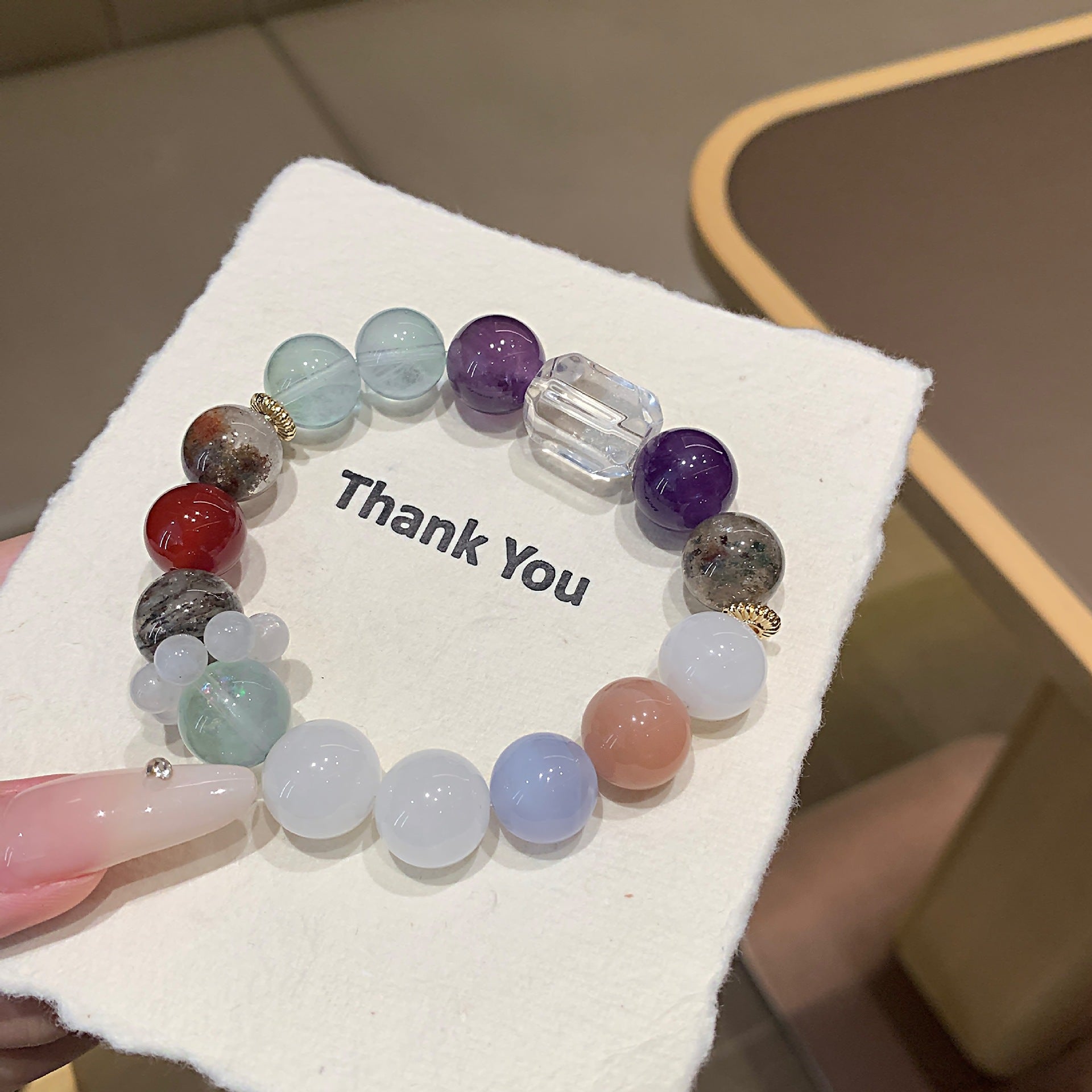 Natural Crystal Bracelet Original Design Dopamine Rainbow Candy Large Crystal Hot Item White Ghost Bracelet