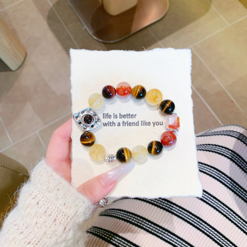 Natural Crystal Multi-Gemstone Bracelet Original Yellow Gum Flower Yellow Tiger Eye Obsidian Bracelet Xiaohongshu Foreign Trade Wholesale