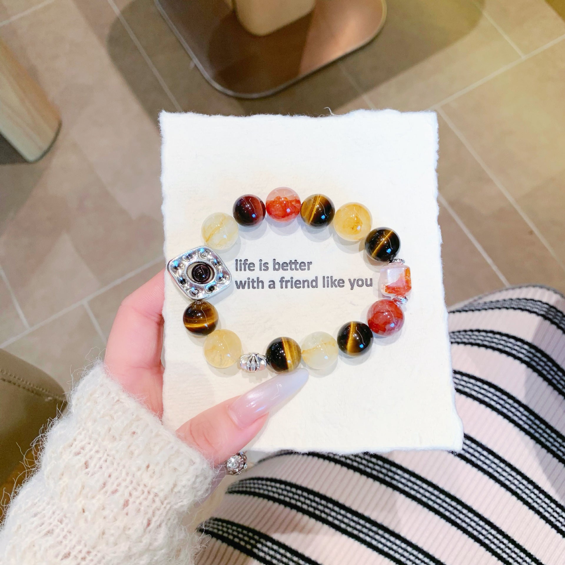 Natural Crystal Multi-Gemstone Bracelet Original Yellow Gum Flower Yellow Tiger Eye Obsidian Bracelet Xiaohongshu Foreign Trade Wholesale