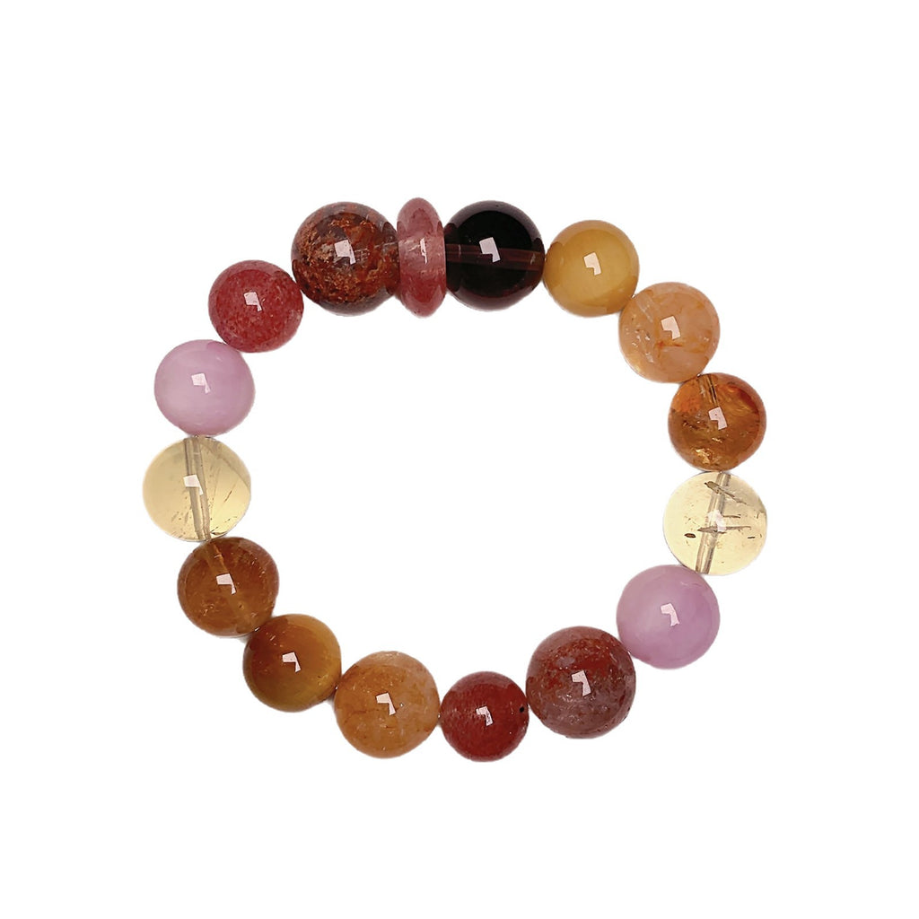 Qianjing Natural Multi-Gem Strawberry Crystal Five Elements Bracelet for Women Large Beads Unique Niche Crystal Beads Wholesale Design
