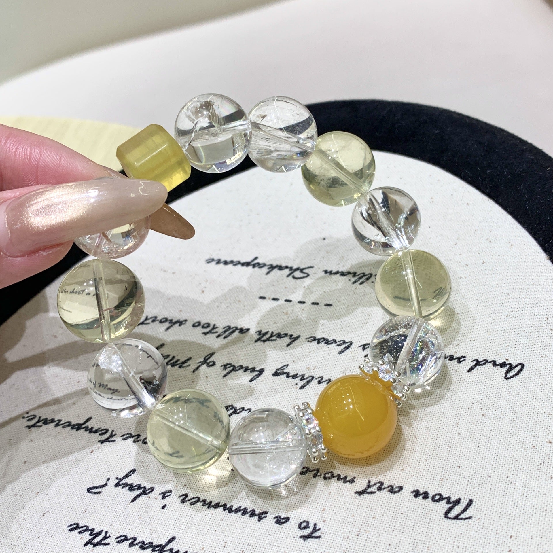 Gentle Pink Series DaZuobao Natural Lemon Quartz Bracelet Large White Phantom Crystal Women's Jewelry String