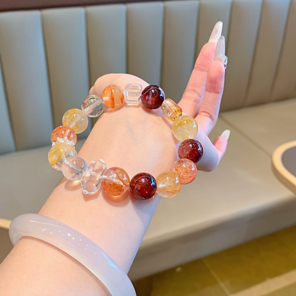 Red Glue Flower Crystal Bracelet diy Handmade Round Beads Wholesale Natural Crystal Bracelet Hot-Selling Jewelry Crystal Bracelet