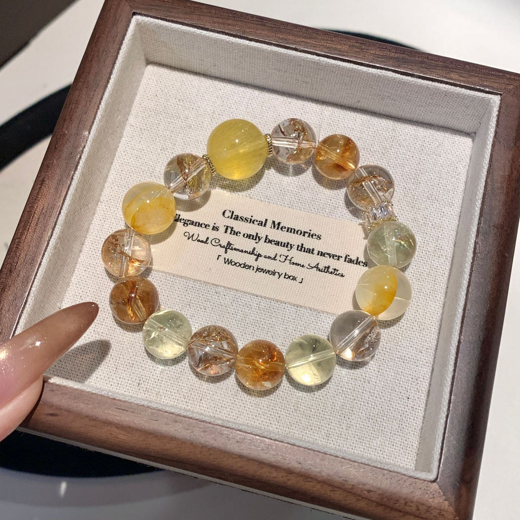 Natural Crystal Wholesale Hand Jewelry String Paired with Natural Lemon Quartz Wealth-Attracting Beads Original Design Yellow Pagoda Crystal Bracelet