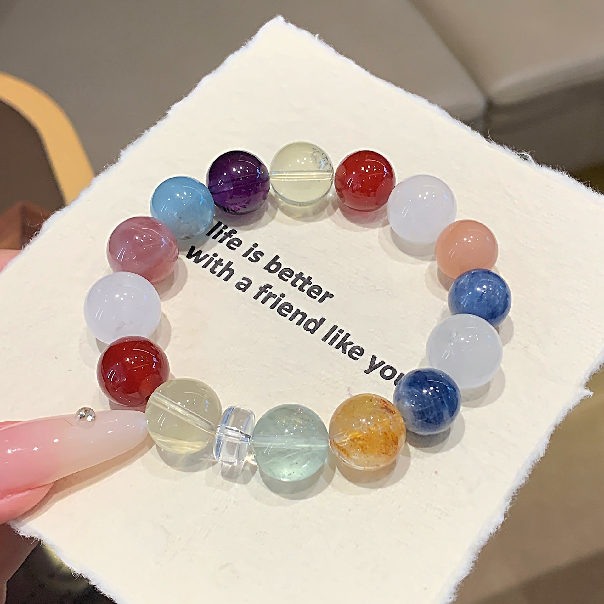 Natural Multi-colored Rainbow Bracelet Macaron Large Round Beads Single Ring Bracelet Autumn DIY Designer Bracelet