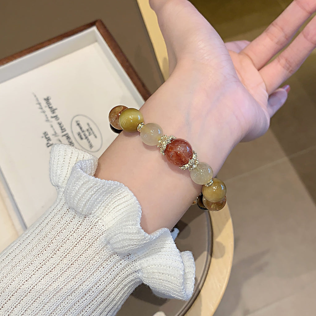 Natural Yellow Pagoda Crystal Men's and Women's Zodiac Year Bracelet Light Luxury Design Bracelet Jewelry Gift Multi-bead Bracelet