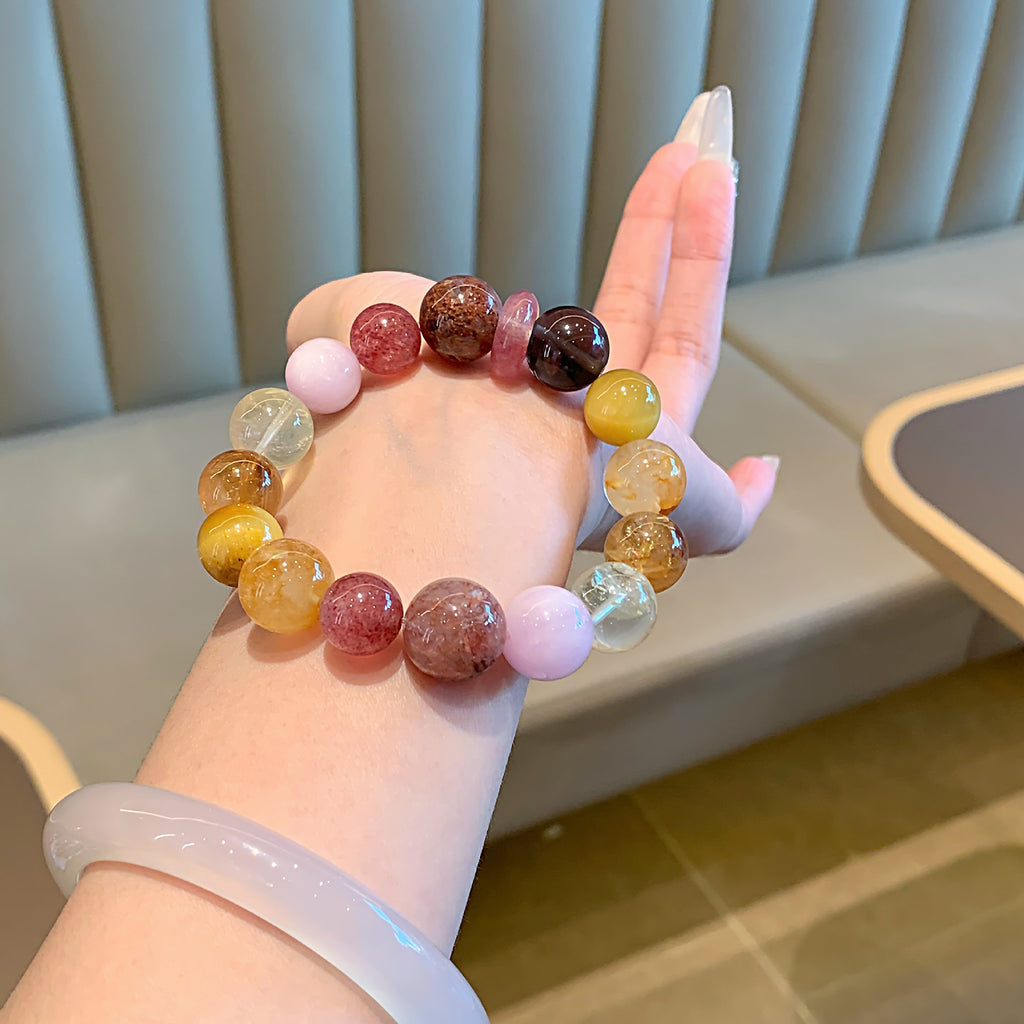 Qianjing Natural Multi-Gem Strawberry Crystal Five Elements Bracelet for Women Large Beads Unique Niche Crystal Beads Wholesale Design