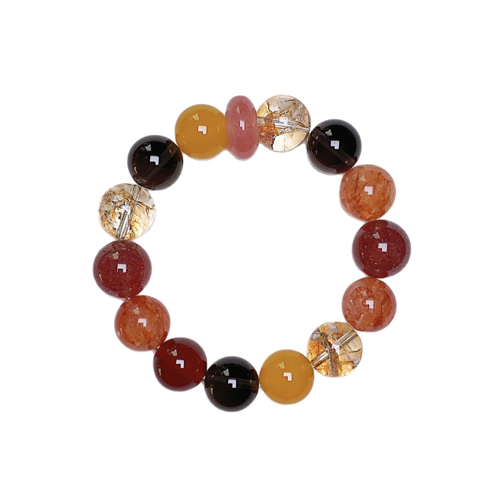 【Magnolia】Original Natural Strawberry Crystal with Gold Leaf Explosion Design Handmade Jewelry String Fashionable and Exquisite Bracelet