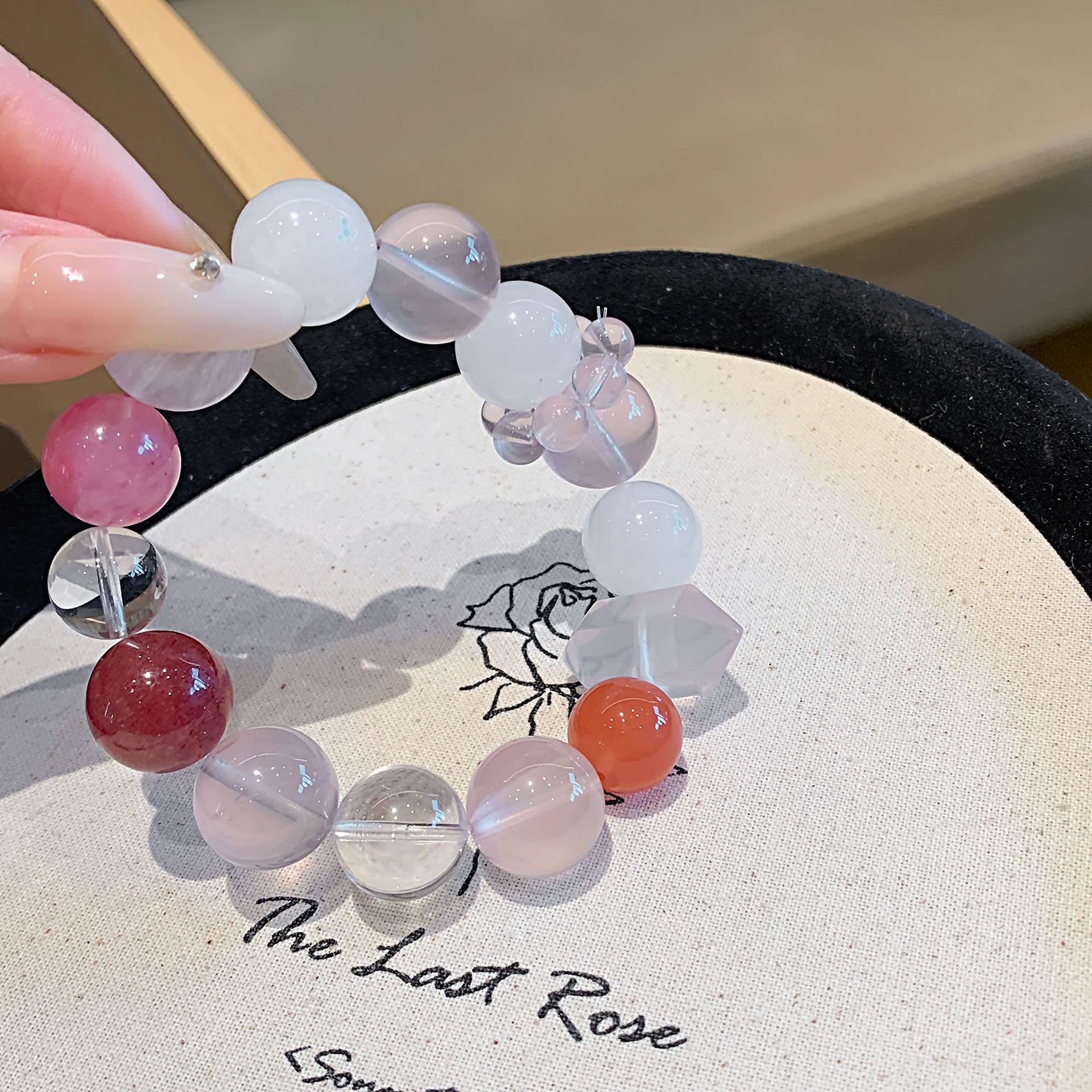 【Lychee Milk Tea】Natural Rose Quartz Gentle Healing Sunstone Original Milk Tea Color Milky White Quartz Bracelet Gift for Girlfriend