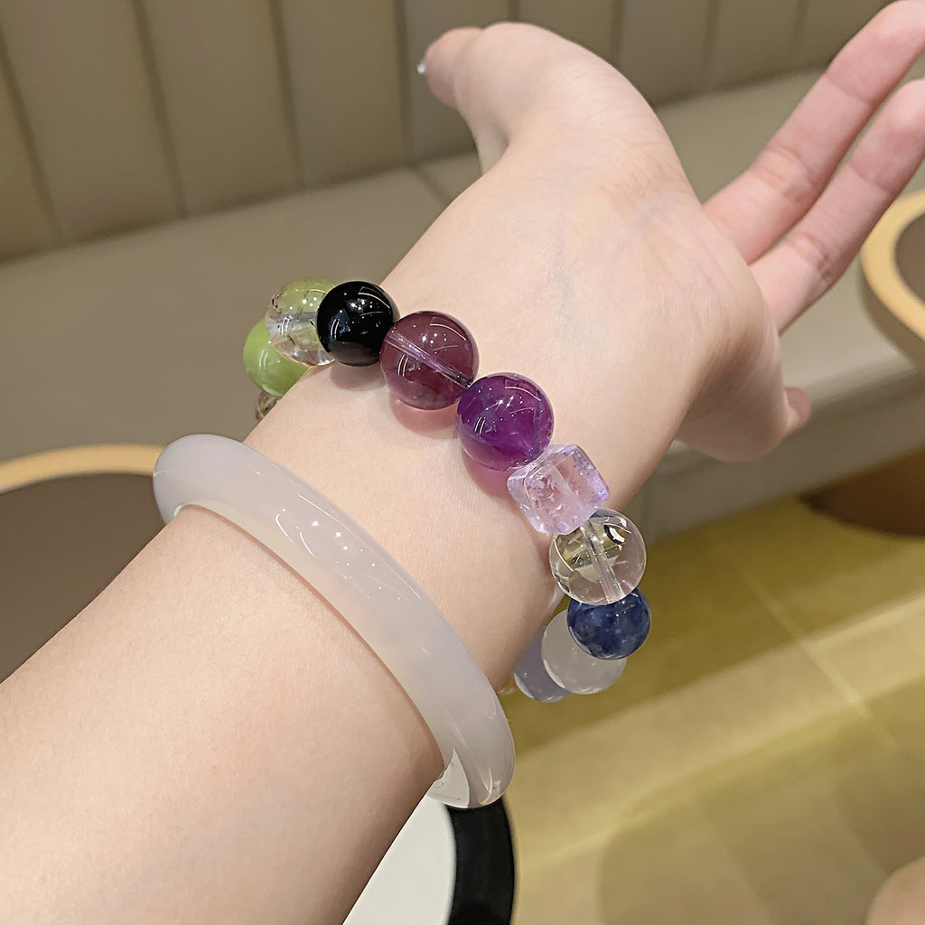 Natural Rainbow Multi-Gemstone Crystal Bracelet Aquamarine Xiu Jade Citrine Rose Quartz Amethyst Bracelet Crystal Bracelet