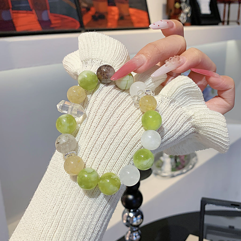 Natural Xiuyan Jade Yellow Crystal Milky White Crystal Spliced Bracelet Fashion Beaded Fresh Simple Bracelet Crystal Bracelet