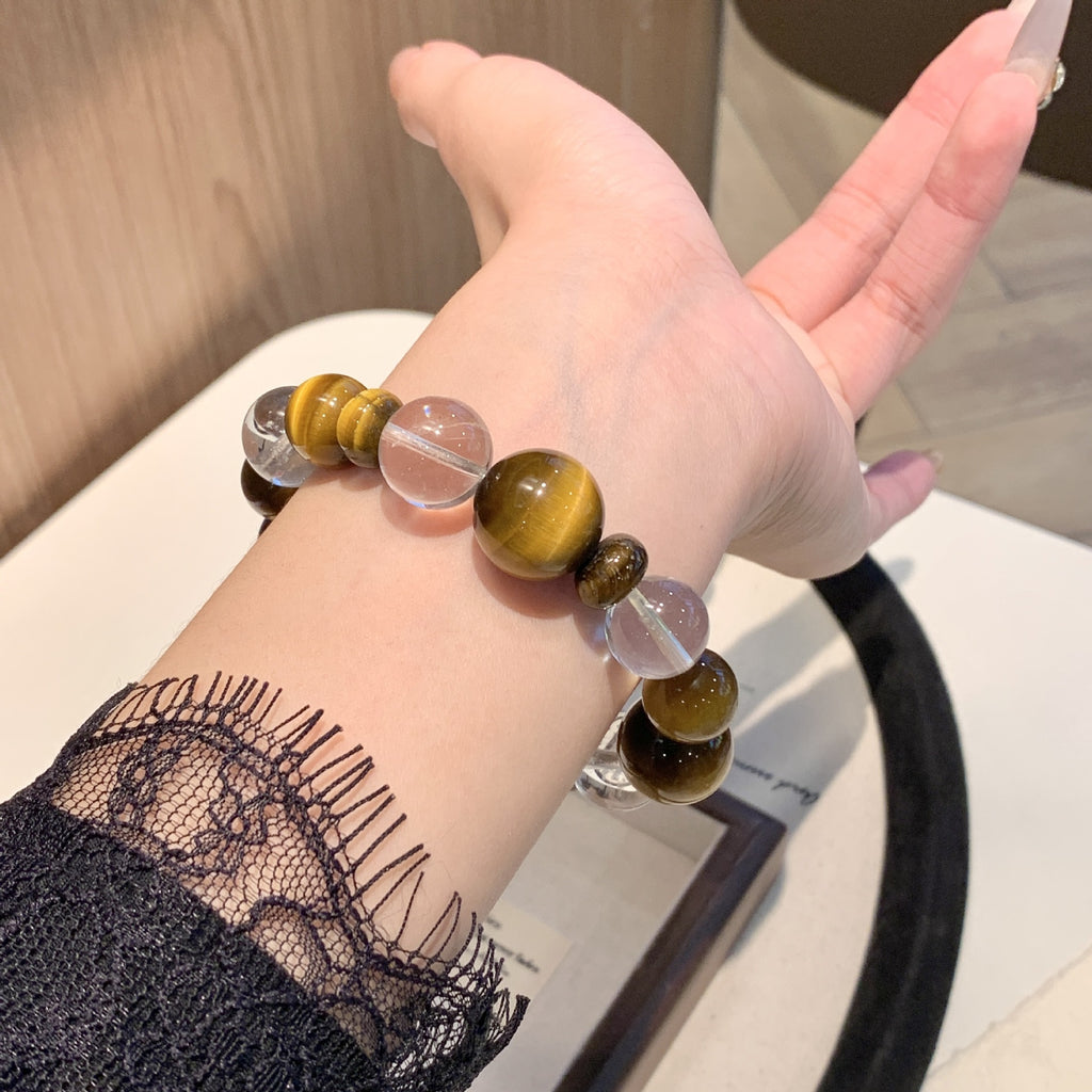 Natural Yellow Tiger Eye White Crystal Bracelet diy Original design exquisite crystal single loop bracelet wholesale holiday gift