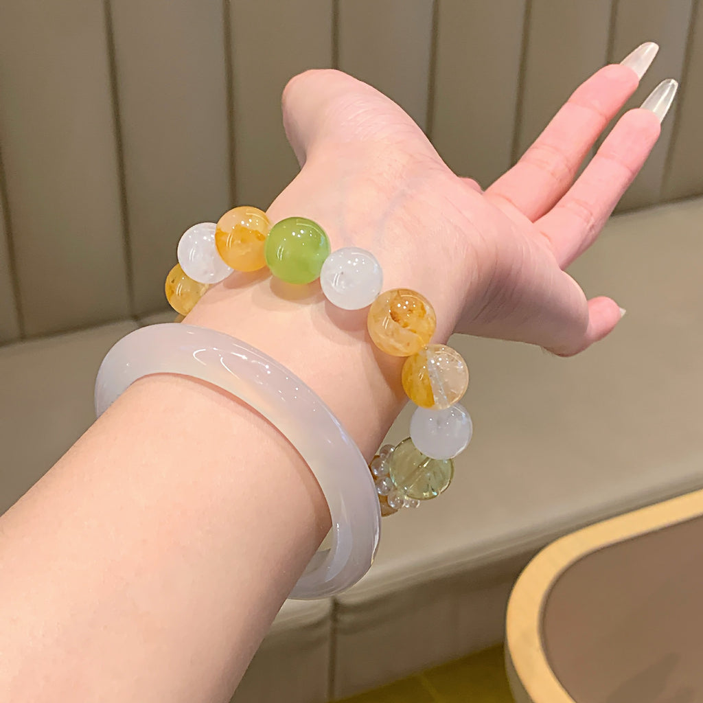 Natural Multi-Gem Bracelet Yellow Crystal Snowflake Phantom Fluorite Yellow Gum Flower Xiaohongshu Hot Sale Yellow Gum Flower Bracelet