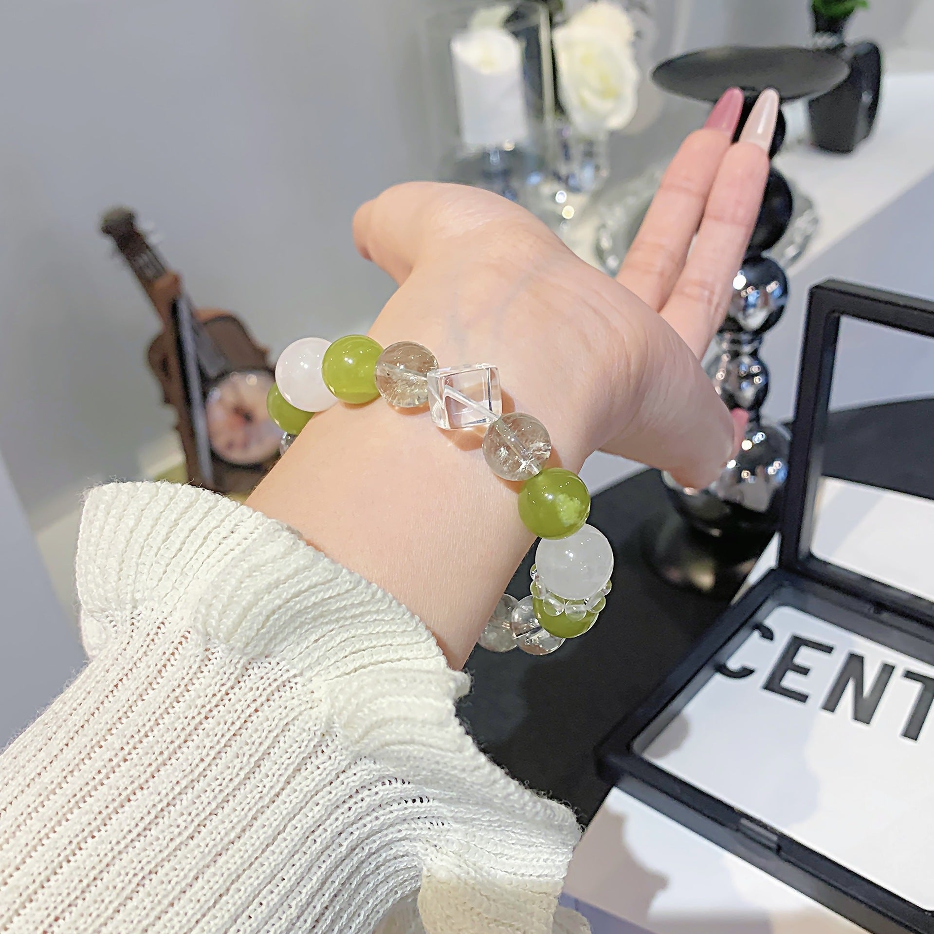 Natural Green Grape Milk Cap Xiuyan Multi-Gem Bracelet Scattered beads diy Crystal Bead Chain National Style Hot-Selling Crystal Bracelet