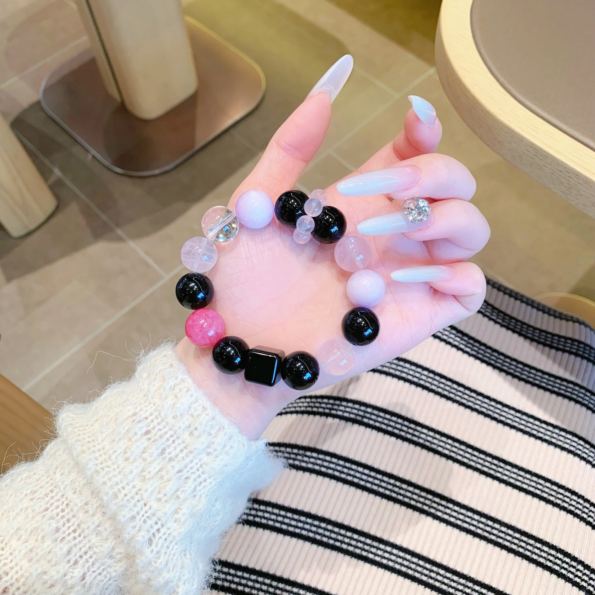 Natural Multi-Gemstone Crystal Stone Bracelet Spliced Geometric Original Design Moonlight Bracelet Natural Pink Crystal Bracelet