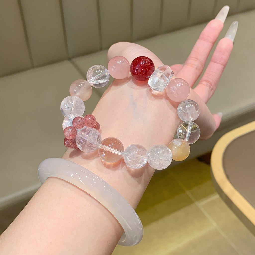 Natural Crystal Bracelet Rose Quartz with Strawberry Quartz White Ace Bracelet Hot-Selling Jewelry Bracelet Crystal Bracelet