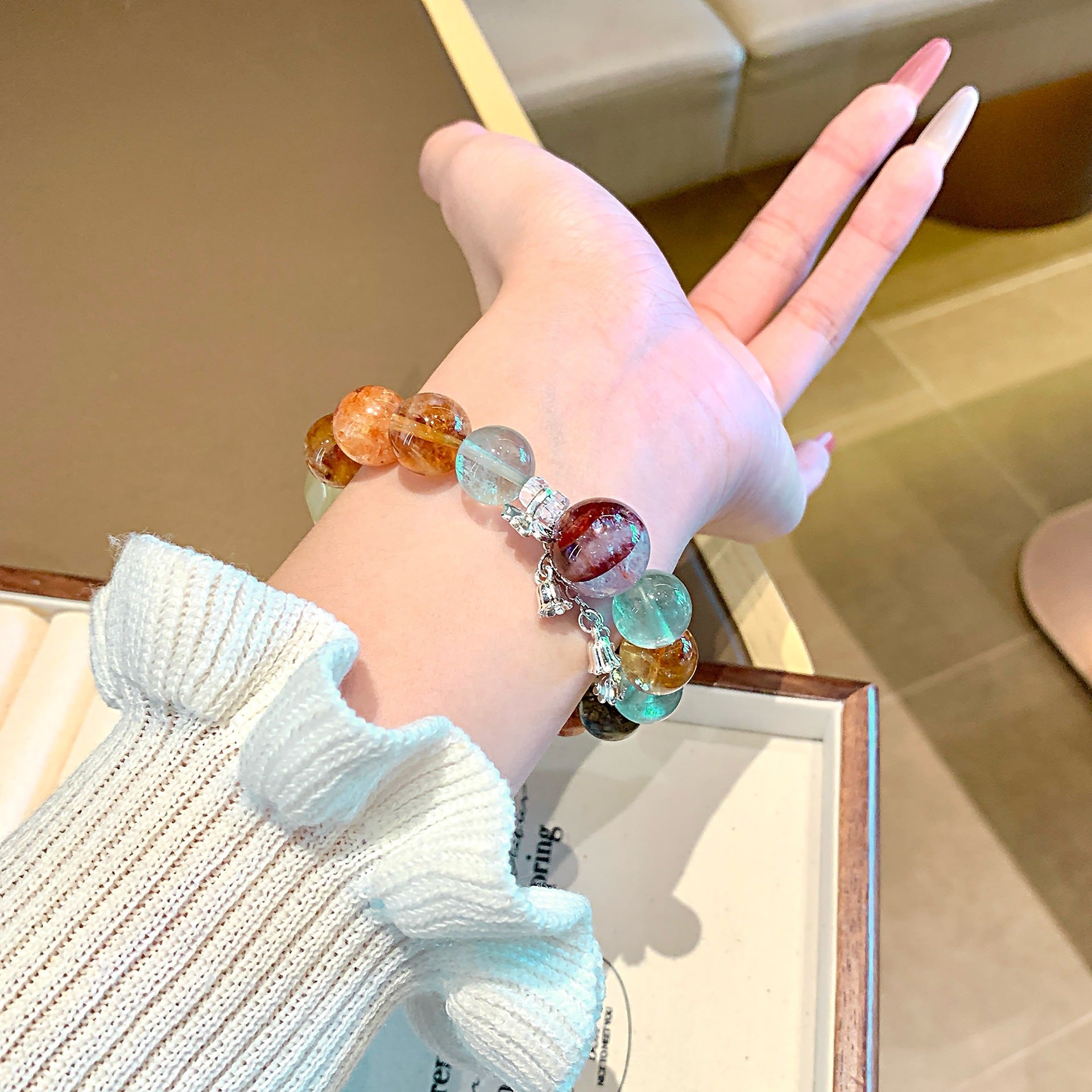 Original Design Natural Exquisite Multi-Gem Crystal Bracelet Dopamine Lemon Crystal Bracelet Yellow Pagoda Crystal Bracelet