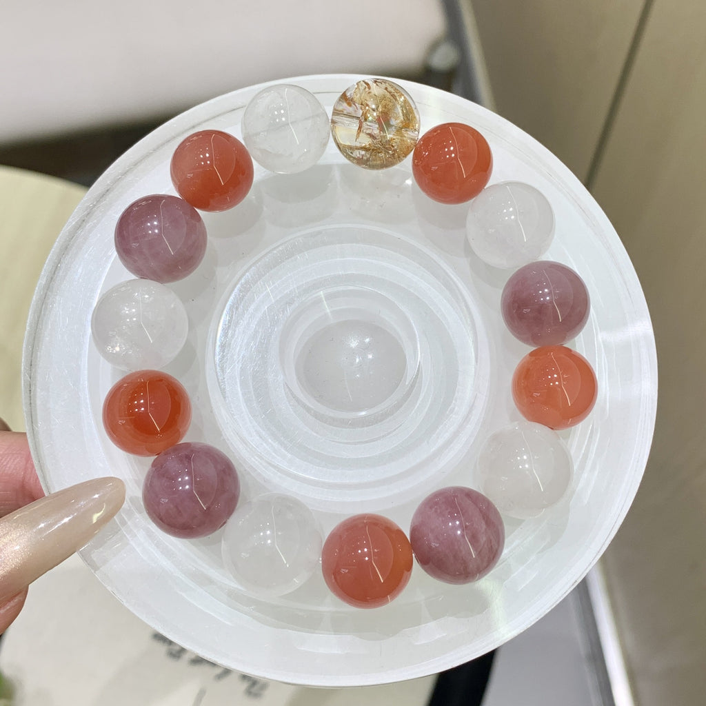 Natural Purple Horse Pink Multi-Gem Bracelet White Ghost Agate Dopamine Color Crystal Bracelet Natural Crystal Bracelet