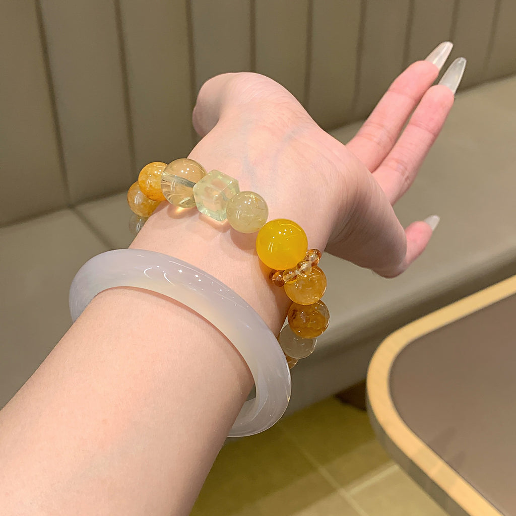 New Fashion Simple Niche Design Yellow Crystal Bracelet Light Luxury Sugar Cube White Crystal Accessories Yellow Gum Flower Bracelet