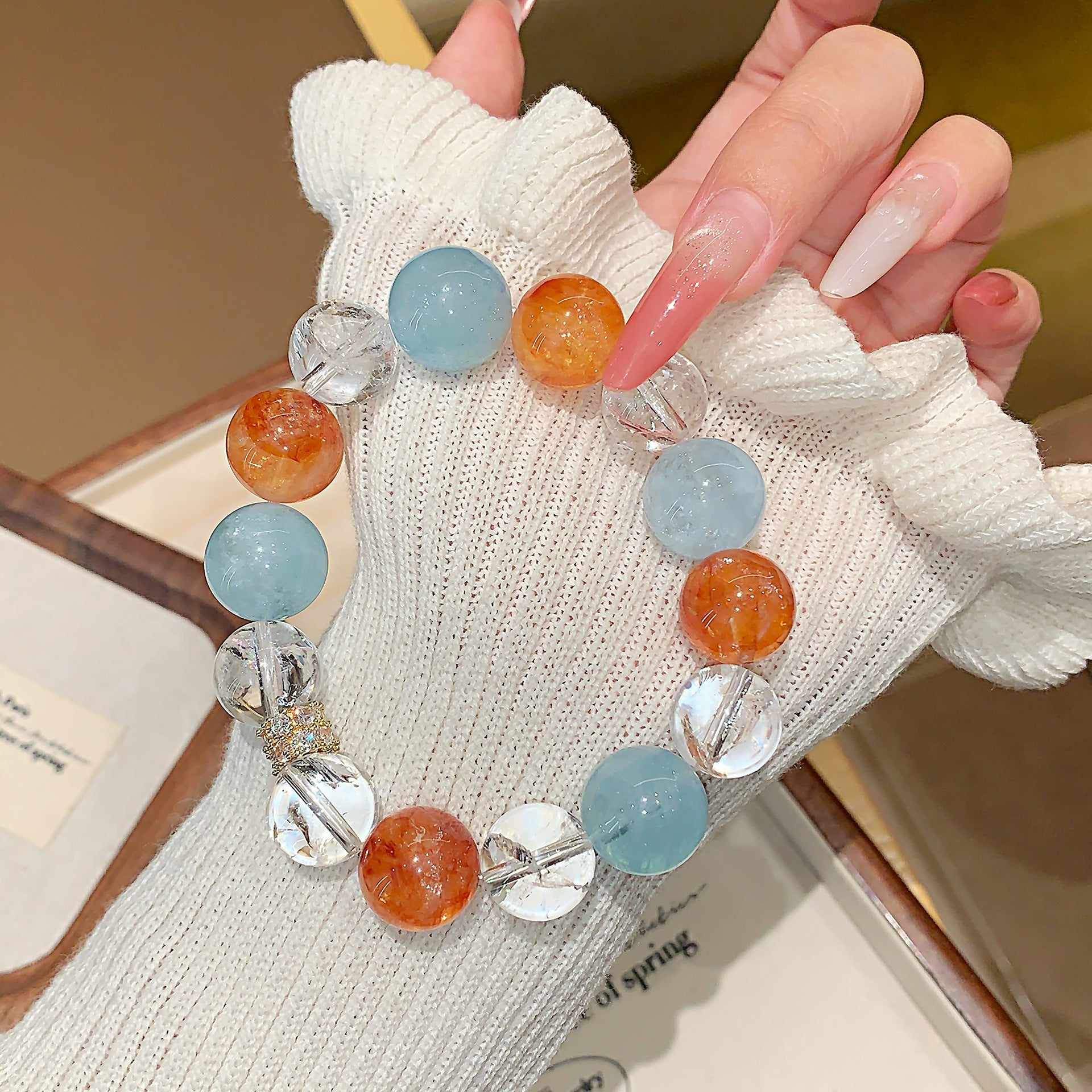 Colorful Candy Natural Multi-Gem Crystal Bracelet Aquamarine Dopamine Bracelet Hot Style Aquamarine Crystal Bracelet