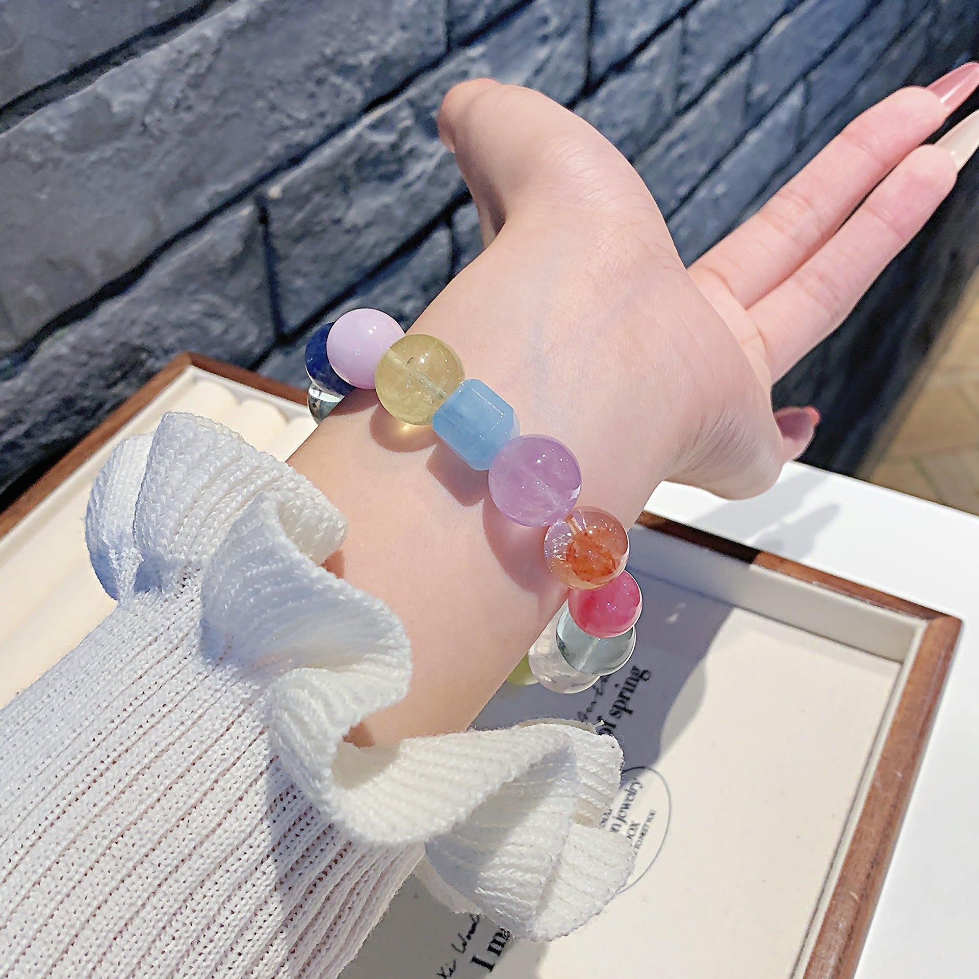 Natural Multi-Gemstone Crystal Fortune Bracelet for Women Original Niche Design Gift Bracelet Large Crystal Bead Bracelet