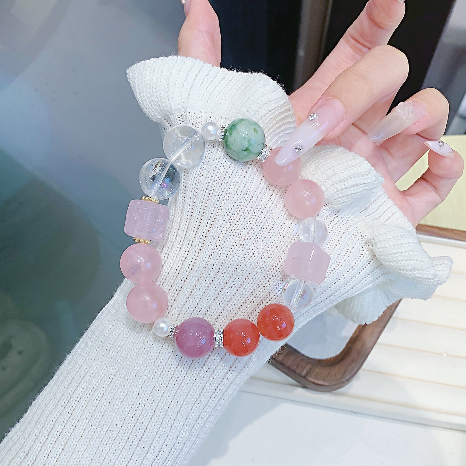 Natural Fresh Pink Quartz Bracelet Versatile High-End Feel Bracelet Gift Popular Crystal diy Handmade Crystal Chain