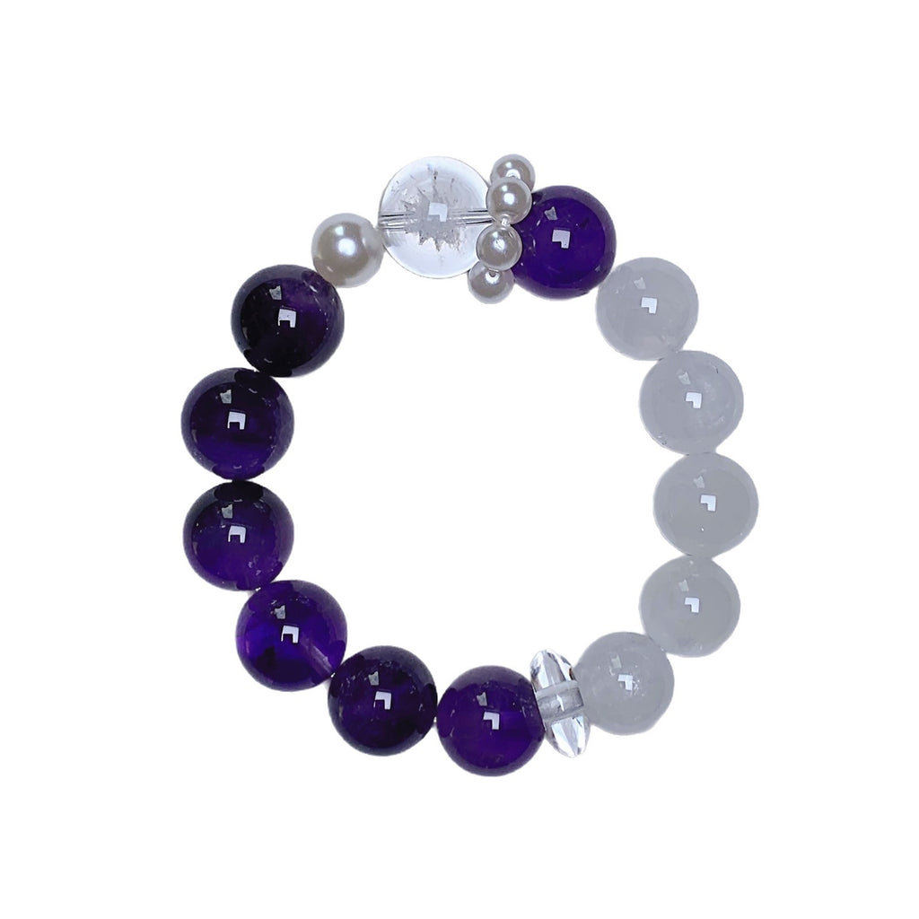 Large Particle Original Handmade12-14mm Natural Amethyst White Phantom Crystal Multi-Gemstone Bracelet Crystal Bracelet