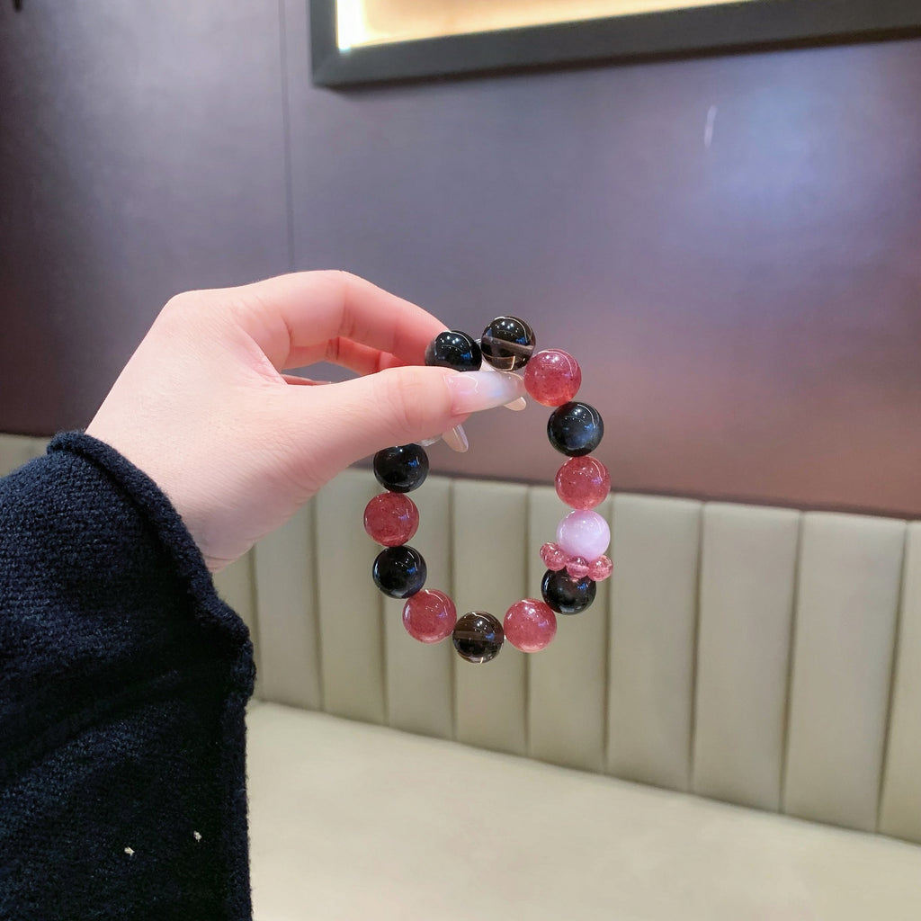 Silver Obsidian Crystal Bracelet Women's Glass Bead Gold Tiger Eye Stone Bracelet New Chinese Style High-Value Versatile Beaded