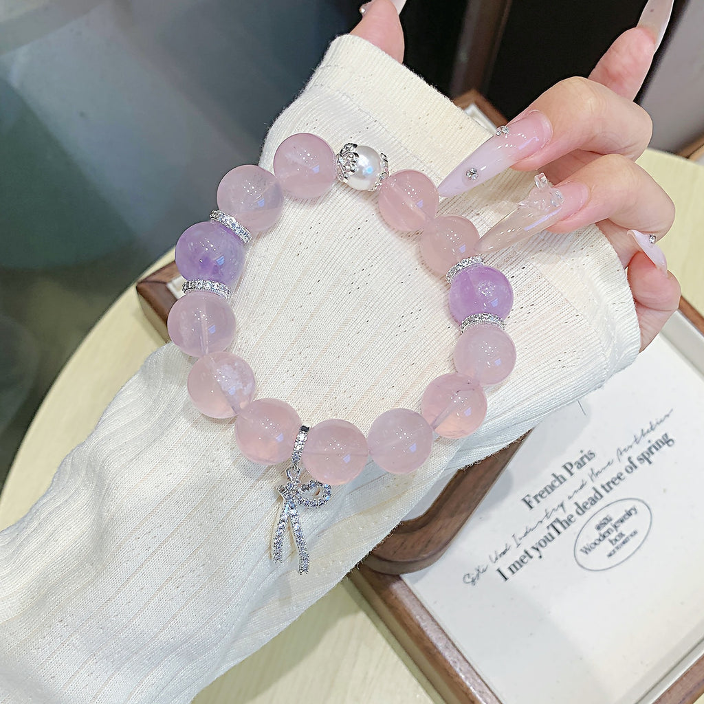 Natural Rose Quartz Bracelet Original Design Light Luxury Niche High-End Feel Women's Pink Crystal Pendant Bracelet Pendant Bracelet