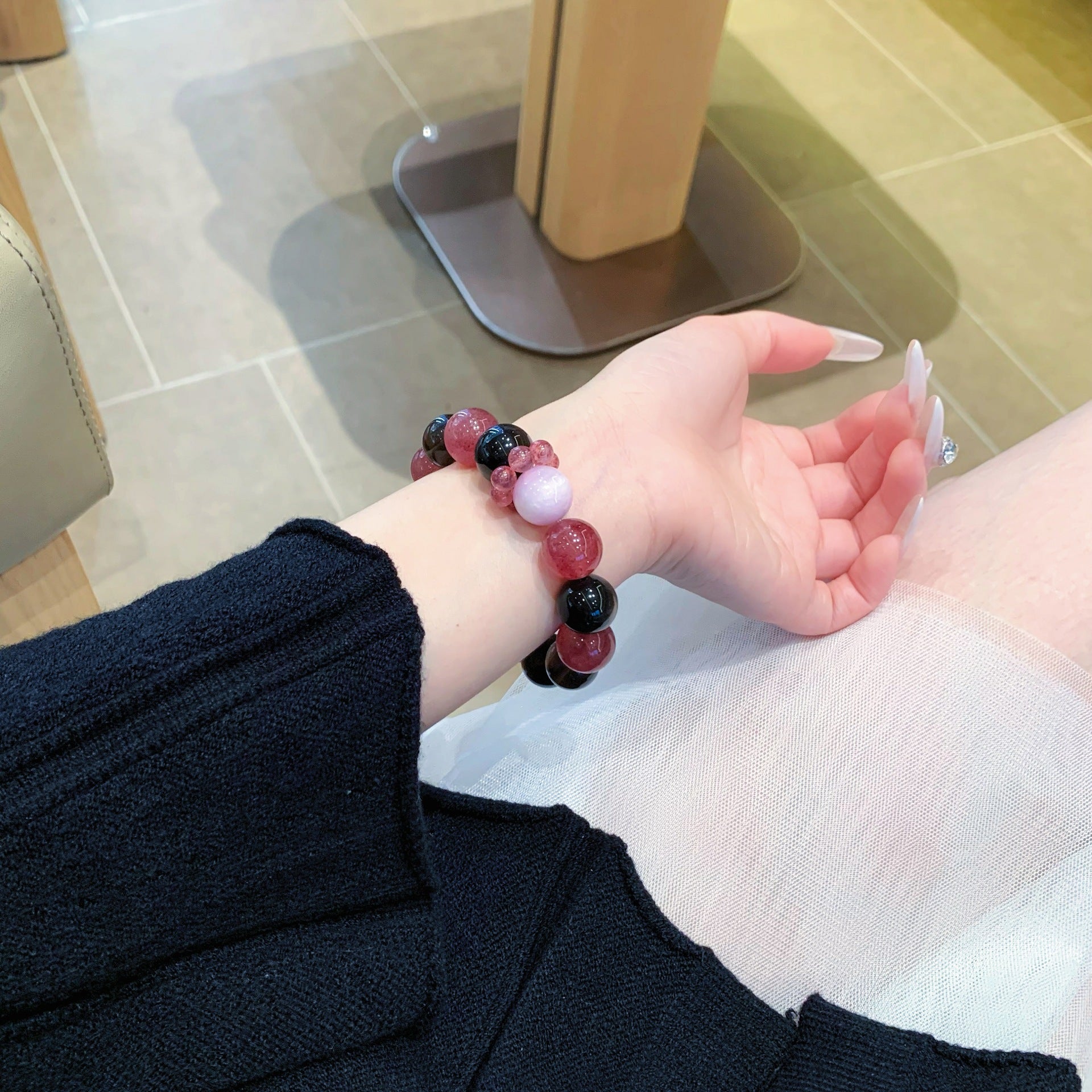 Silver Obsidian Crystal Bracelet Women's Glass Bead Gold Tiger Eye Stone Bracelet New Chinese Style High-Value Versatile Beaded