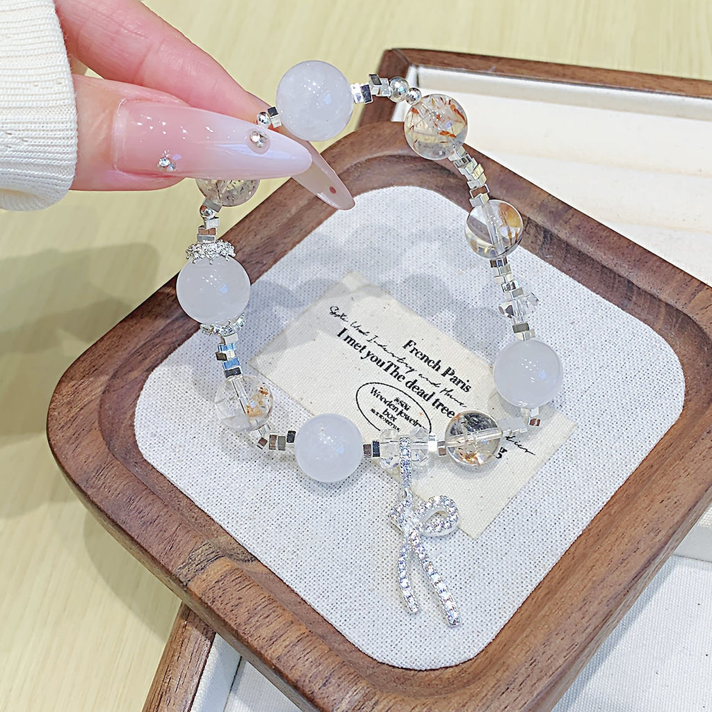 Natural Thousand Layer White Phantom Bracelet White Ghost Bracelet Round Beads DIY Fashionable and Simple Jewelry Wholesale Crystal Beads