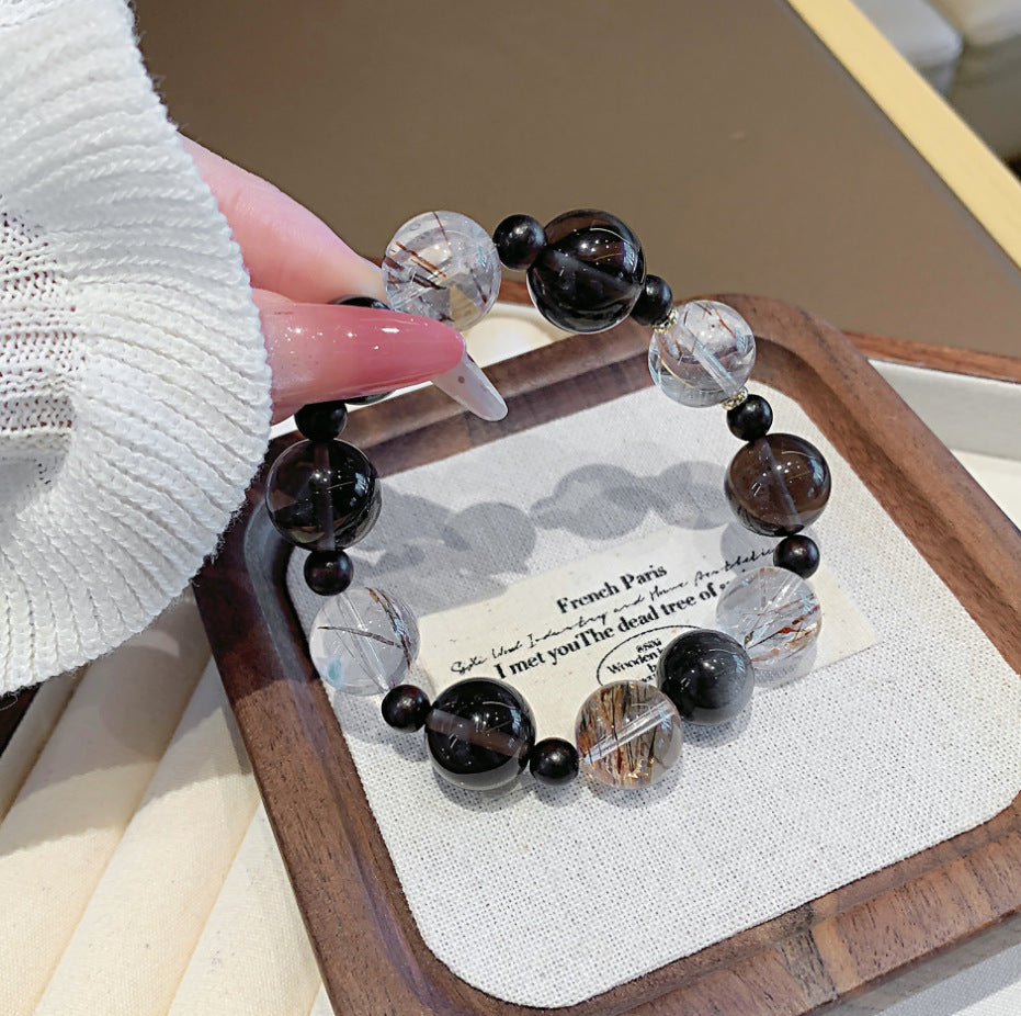 Natural Crystal Bracelet Cross-border Hot-Selling Original Niche Design Crystal Chain Natural Black Gold Super Seven Crystal Bracelet