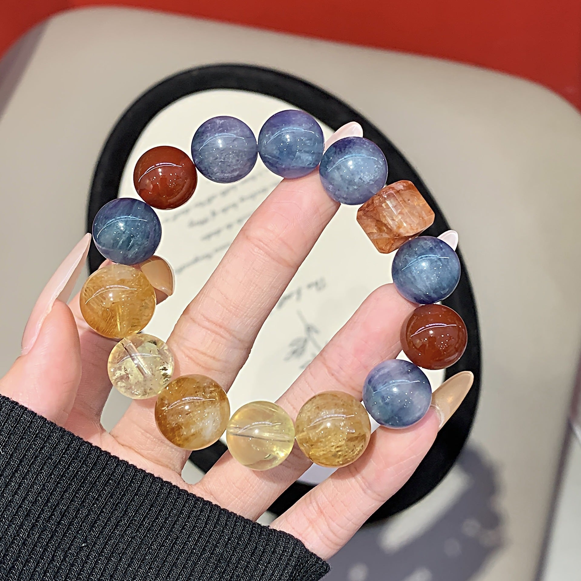【Loulan】Natural Blue Green Crystal Yellow Gum Flower Multi-Gem Bracelet Fashionable and Versatile Women's Jewelry Crystal Beads