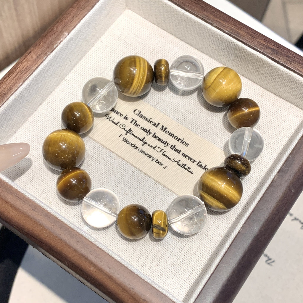 Natural Yellow Tiger Eye White Crystal Bracelet diy Original design exquisite crystal single loop bracelet wholesale holiday gift