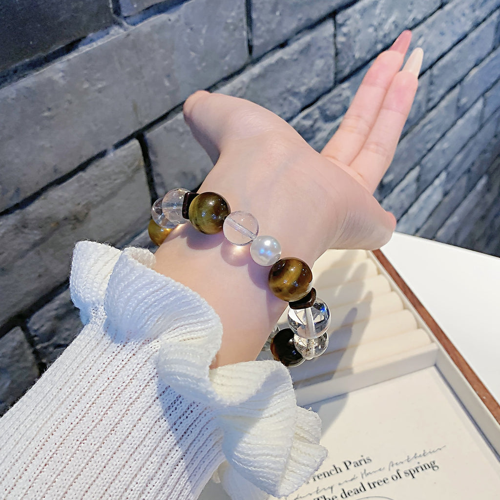 Natural Yellow Tiger Eye Crystal Bracelet Multi-bead Bracelet Fashionable High-End White Crystal Bracelet Wholesale