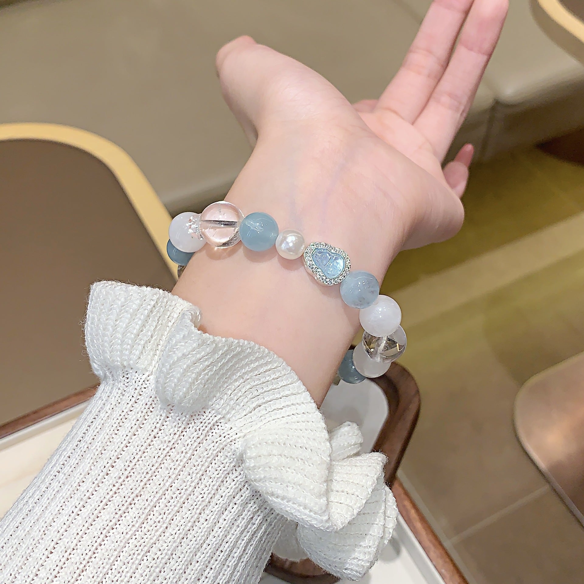 Original Design Multi-Gem Bracelet White Crystal Beaded Bracelet Women's Crystal Bracelet Jewelry Aquamarine Crystal Bracelet