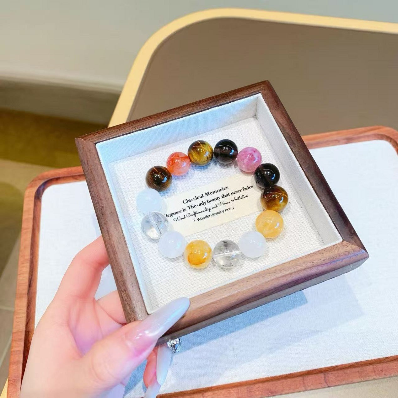 Rainbow Gradient Natural Crystal Bracelet Aquamarine Purple Mica Citrine Kunzite White Phantom Crystal Bracelet