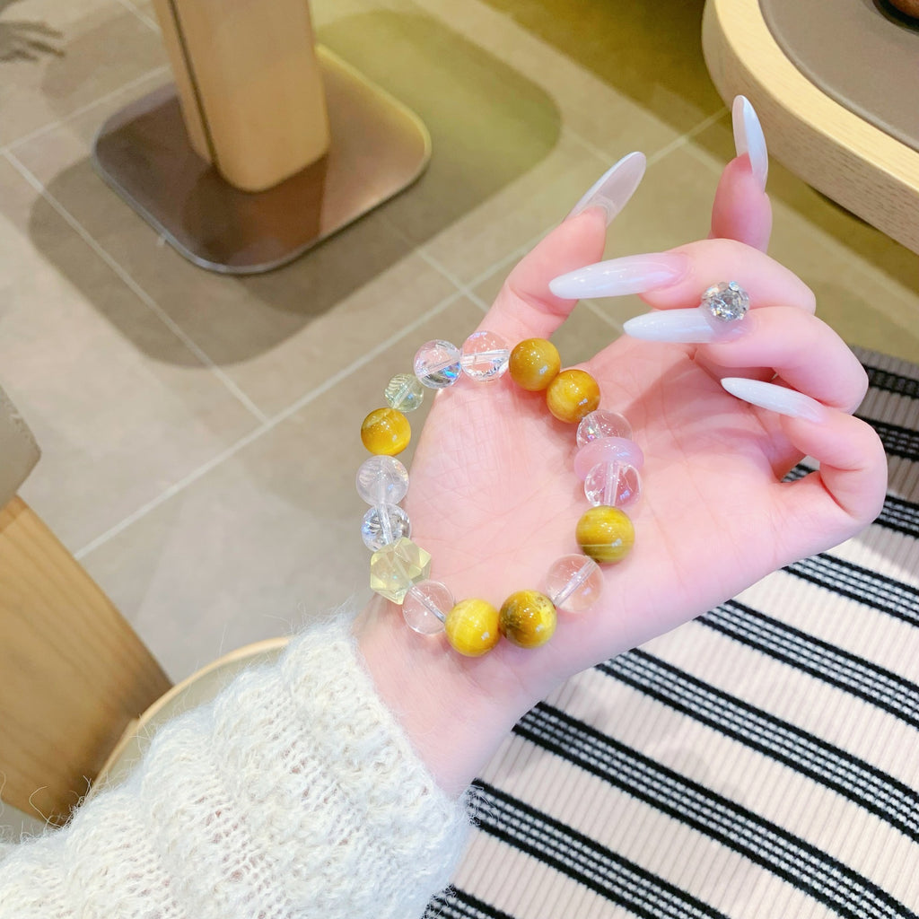 Natural Milk White Crystal Multi-Gem Bracelet Lemon Crystal White Water Original Design Beaded Bracelet Crystal Bracelet Beads