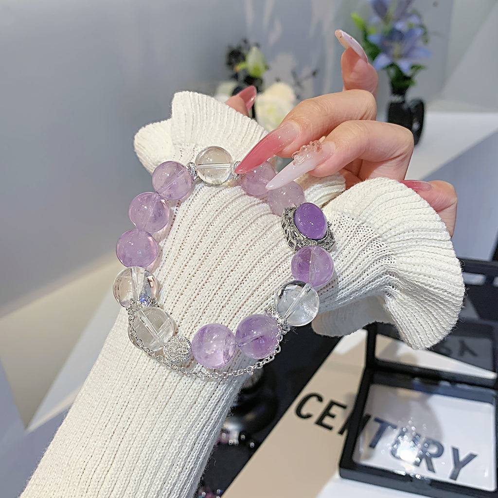 Natural lavender amethyst bracelet White Crystal Matching High-End Luxury Crystal Large Bead Bracelet Jewelry