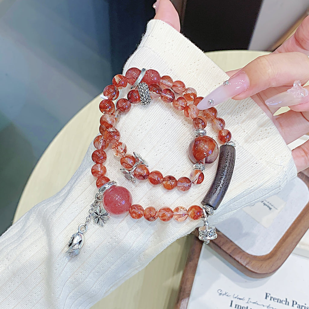 Red Glue Flower Crystal Bracelet diy Handmade Round Beads Wholesale Natural Crystal Bracelet Hot-Selling Jewelry Crystal Bracelet