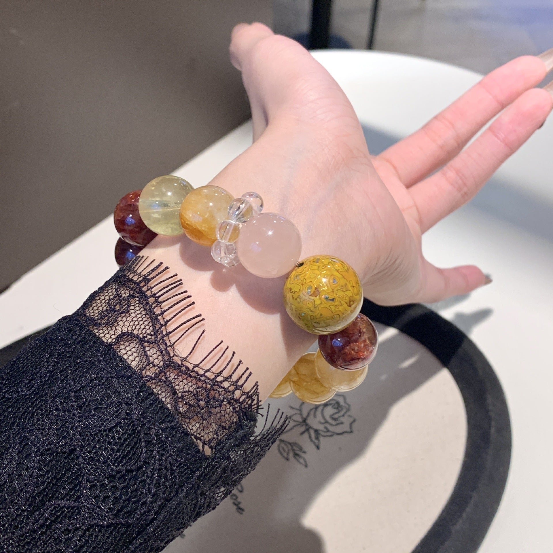 【Red Gum Flower】Natural Crystal Bracelet Hand Jewelry Beaded Crystal Bracelet Light Luxury High-end Feel Bracelet for Women